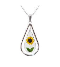 Load image into Gallery viewer, Sunflower Necklace, X-Large Swivel Teardrop, Transparent
