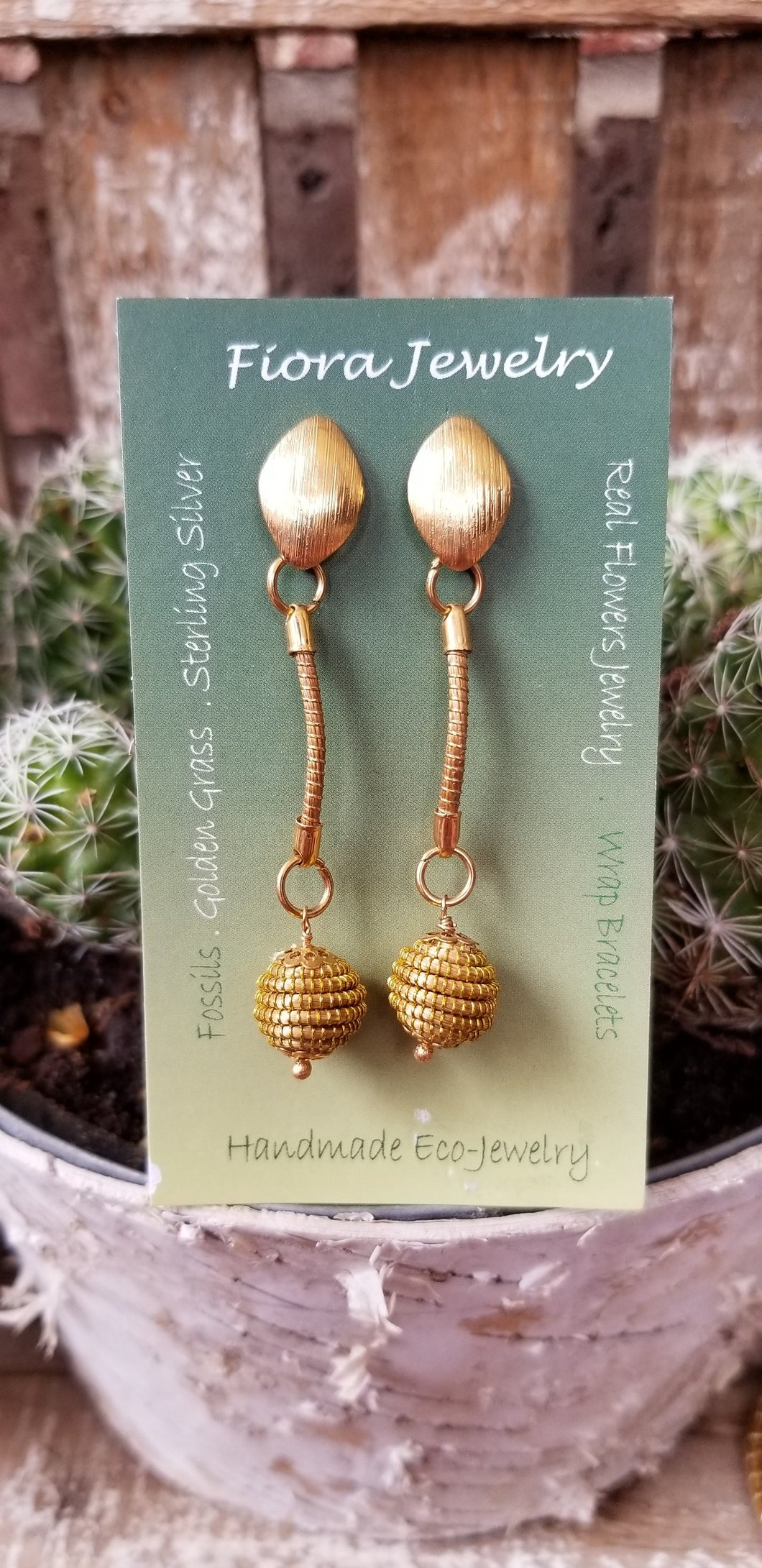 Almond  Golden Grass Earrings